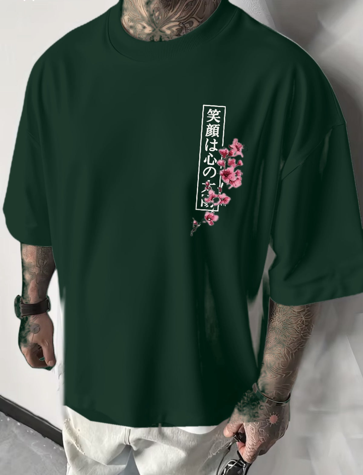 T-shirt Sakura vert, vue de face