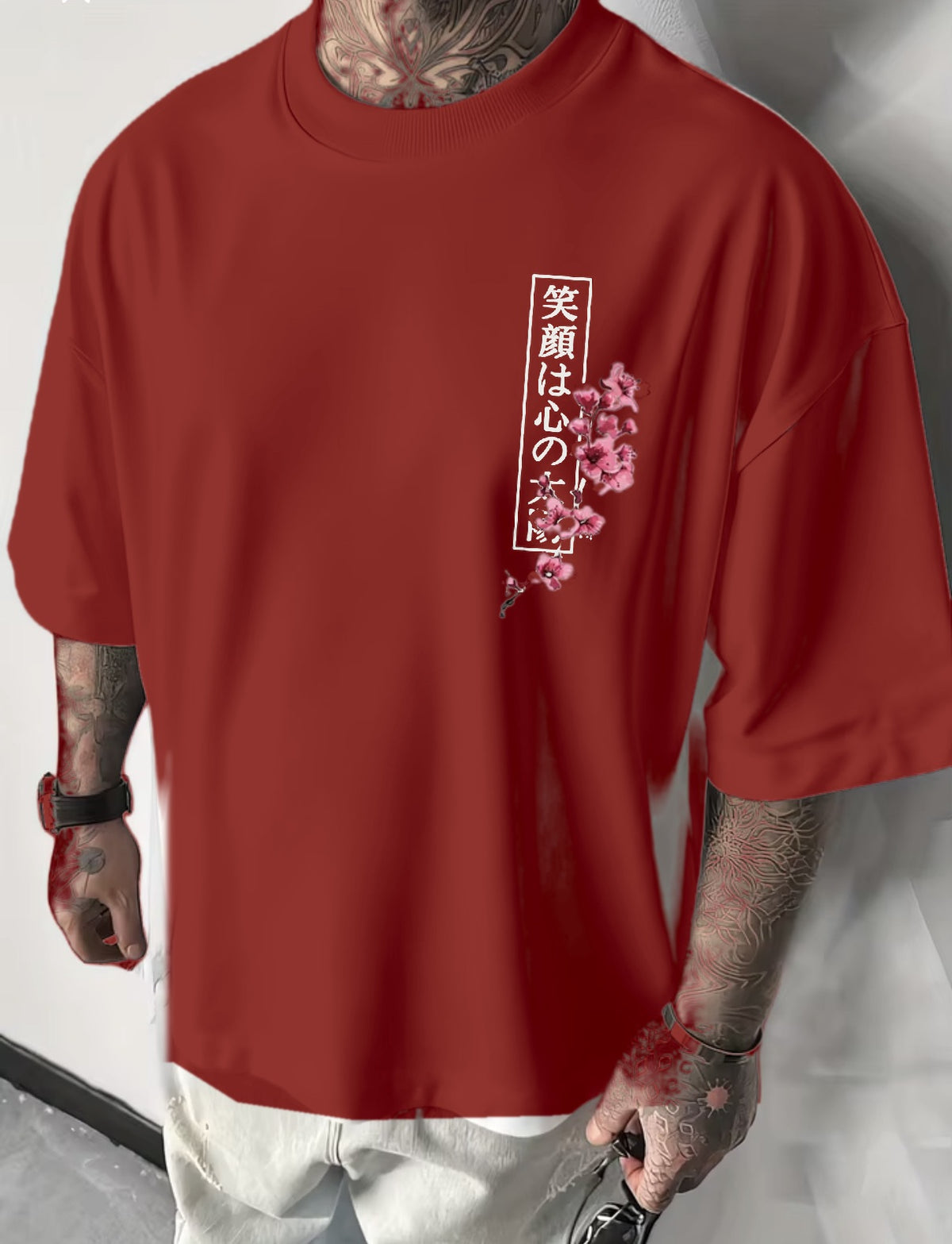 T-shirt Sakura rouge, vue de face